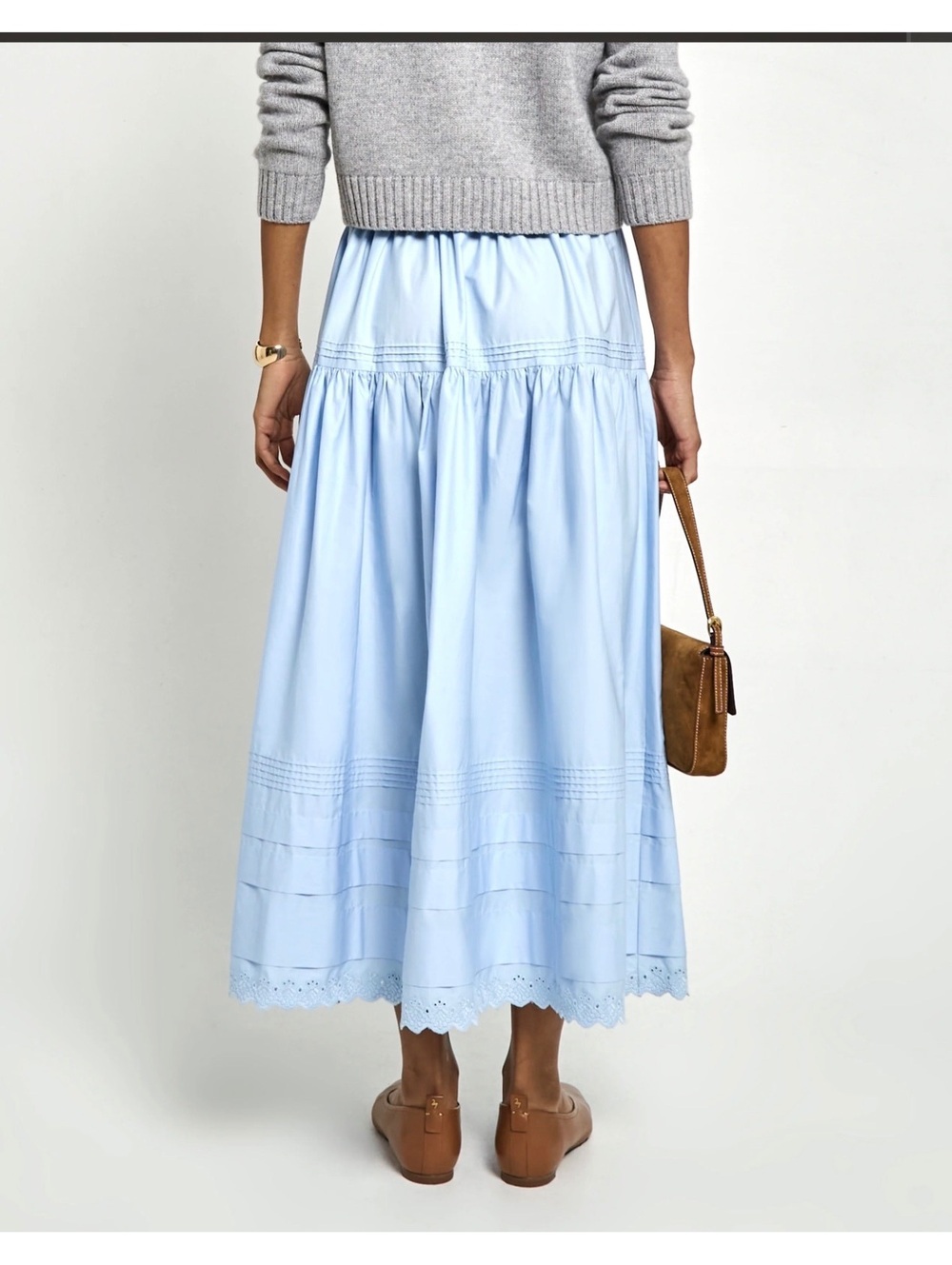 o.p.t by Few Moda Beth Cotton Floaty Maxi Skirt Lace Trim Size 6 Light Blue - Picture 9 of 9